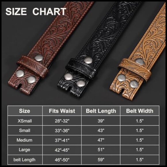3 Pack Western Leather Belts Without Buckle, Adjustable Straps main image 6
